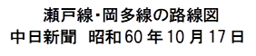瀬戸線・岡多線の路線図
中日新聞　昭和60年10月17日
